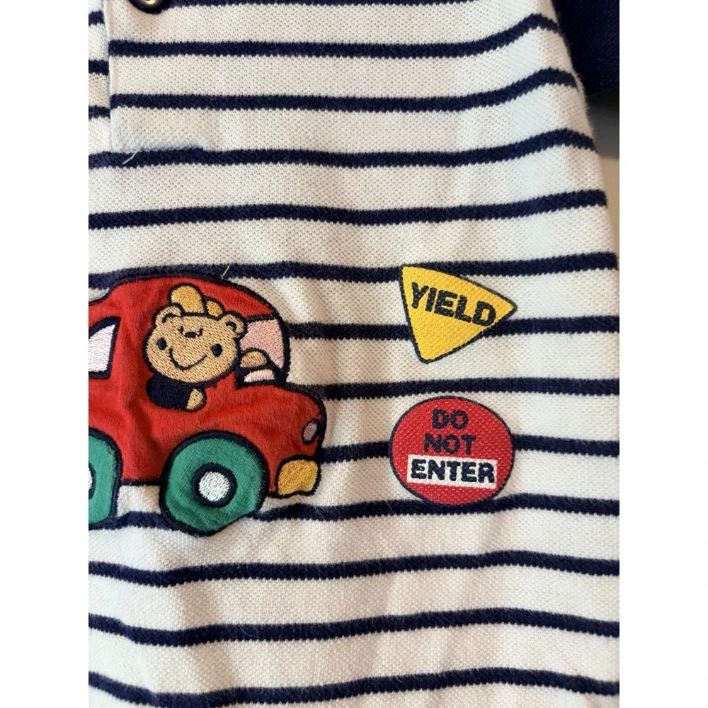Vintage Cradle Togs One Piece Jumper Boys 6-9 Months Cars Signs Striped Textured